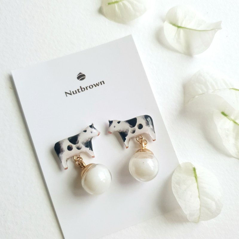 Animal Series - Cow Earrings/ Clip-On - Earrings & Clip-ons - Resin White