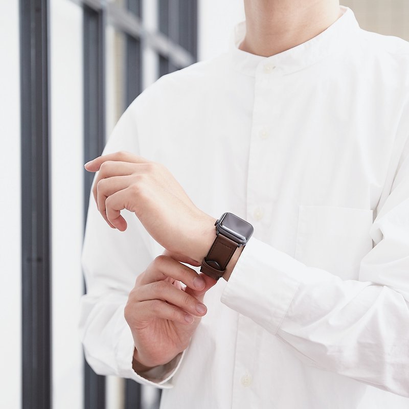 ELECOM 純素皮革錶帶 Apple Watch 45/44/42mm 棕 - 錶帶 - 其他材質 咖啡色