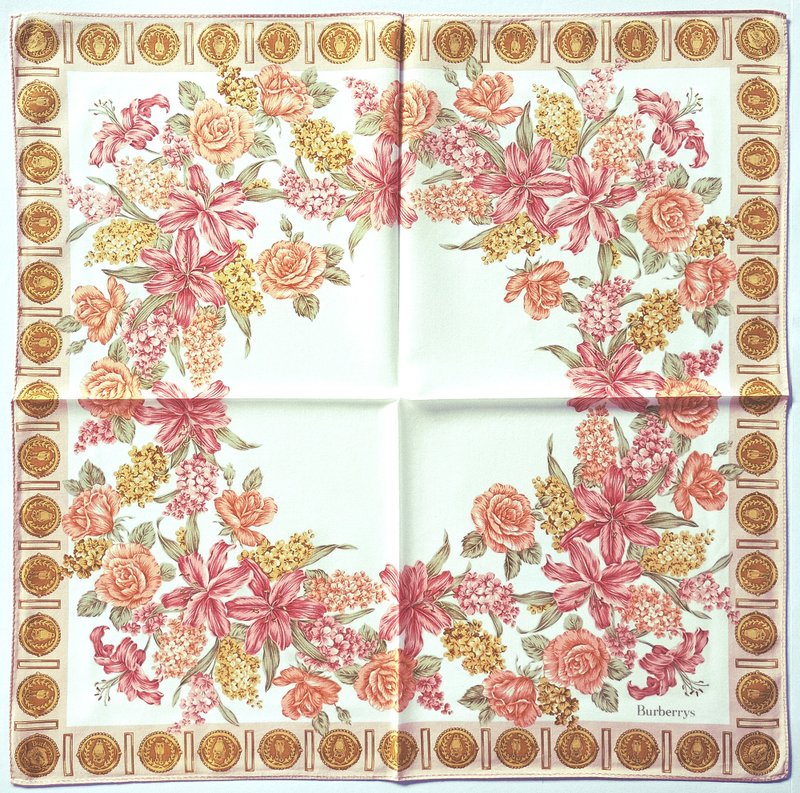 Burberry Vintage Handkerchief Floral Belt Check 20 x 19.5 inches. - 手帕 - 棉．麻 粉紅色