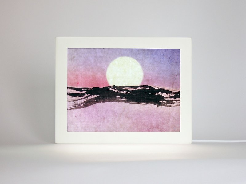 Moon Boat Night Light, Blue Mountain Painting, Minimalist Original Artwork, Abstract Landscape，Chinese Watercolor in A5 - Posters - Paper Purple