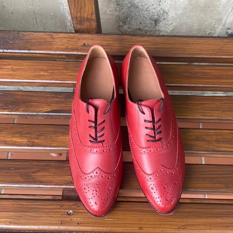 [Seasonal sale] Extend classic Oxford shoes, benzene dyed and polished leather shoes, red - Women's Oxford Shoes - Genuine Leather 