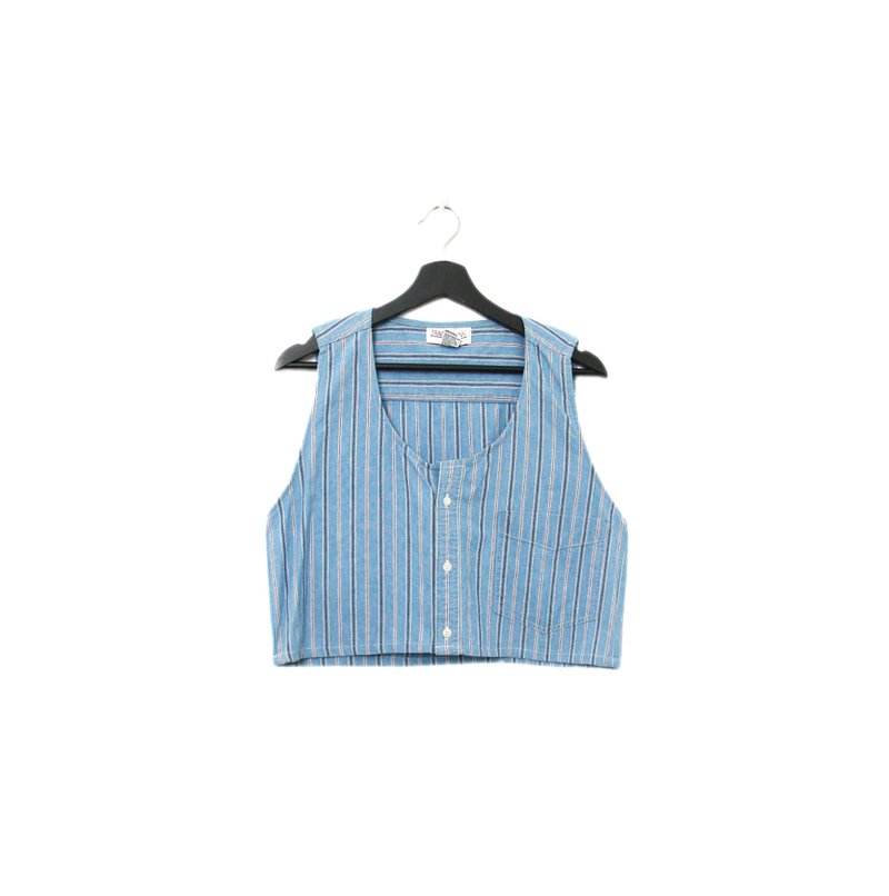 Back to Green- 再製水洗丹寧條紋背心 牛仔藍tt-01 vintage vest - 背心/無袖上衣 - 棉．麻 