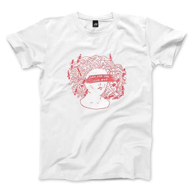 鉛筆杜莎 - 粉紅 - 白 - 中性版T恤 - 男 T 恤 - 棉．麻 白色