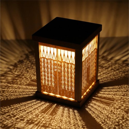 Handmade Lamp in Laser-cut Wood With Projection of Shadows 