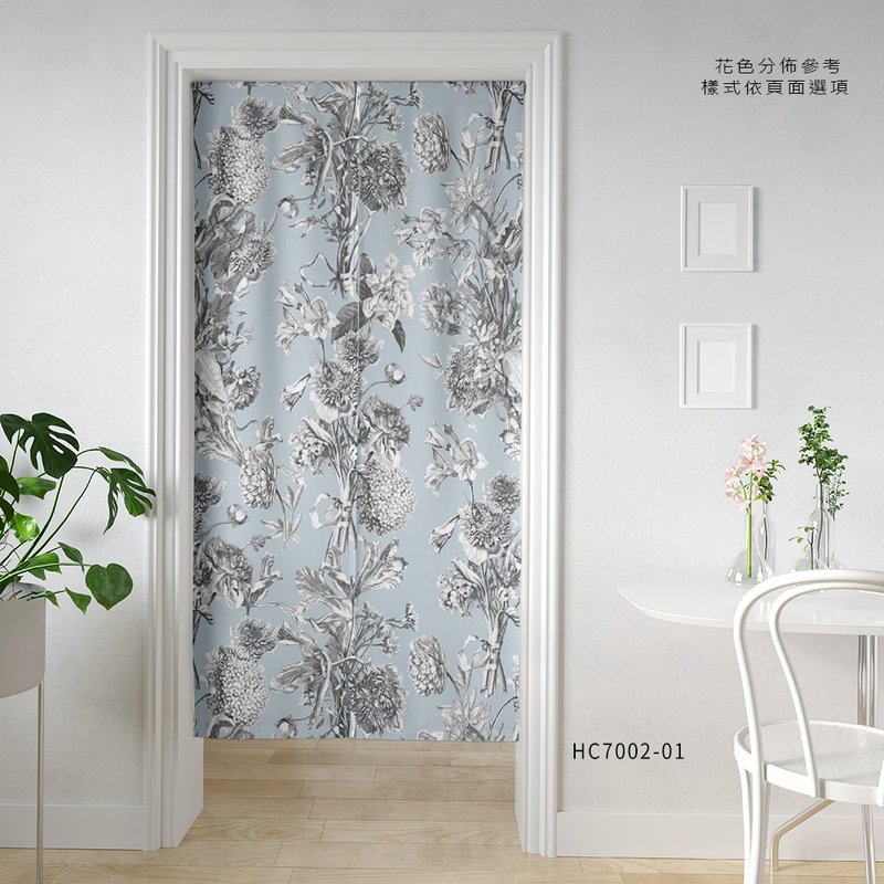 HC印花門簾 歐美花版 HC7002 黑白色印花維多利亞花卉 - 門簾/門牌 - 聚酯纖維 
