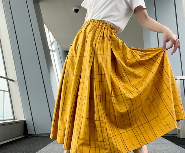 再再販 高級着物大島袖のシルク100% リッチでクラシカルなチェックのフレアスカート - 設計館 WoosmoM 裙子/長裙 - Pinkoi