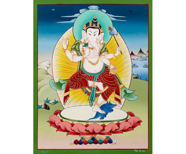 新品 ハンドメイドガネーシャ神像タンカ 手作りガネーシャタンカ