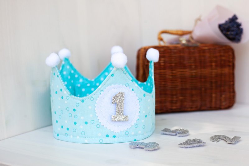 Baby Crown, Blue Play Crown, Pretend Play Crown, Party Hat, 1st Birthday Crown - 帽子 - 棉．麻 藍色