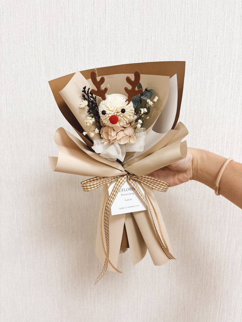 【聖誕小麋鹿單隻花束】聖誕節禮物.乾燥花.花束-yuflorist - 乾花/永生花 - 植物．花 多色