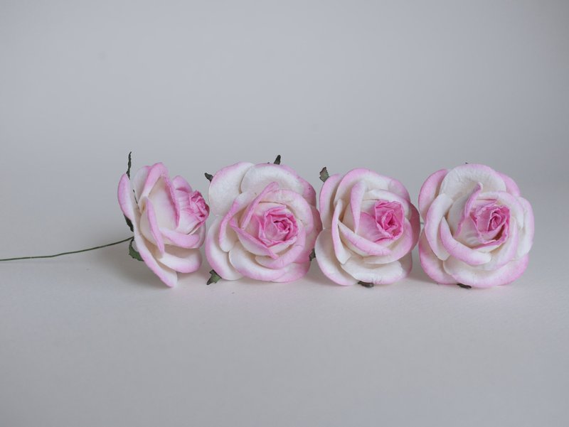 Paper Flower, 20 DIY pieces mulberry big rose size 4.5 cm., pink brush colors. - 其他 - 紙 粉紅色