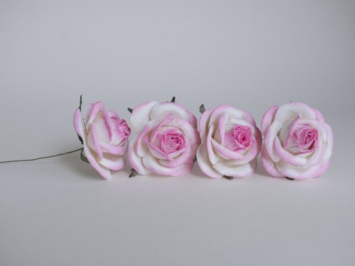 makemefrompaper Paper Flower, 20 DIY pieces mulberry big rose size 4.5 cm., pink brush colors.