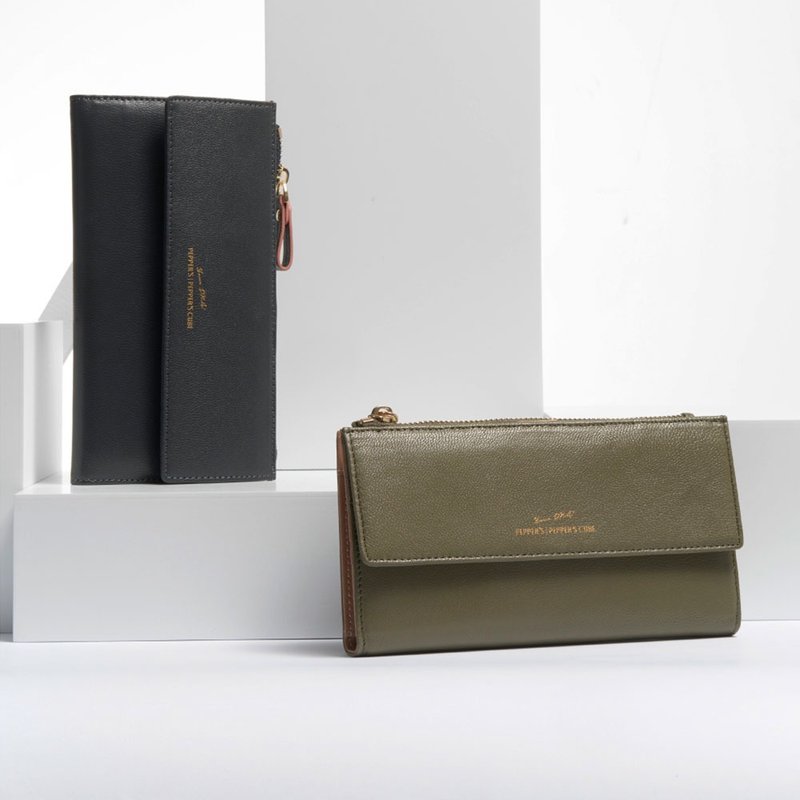 GOLD 羊皮撞色長夾 - 午夜藍/沼綠色 - 錢包/皮夾/長短夾 - 真皮 多色