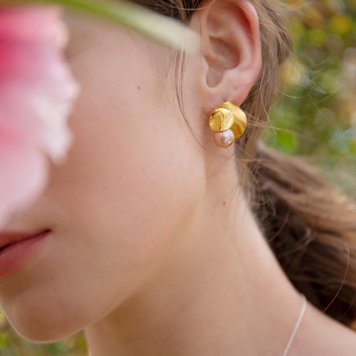 Olivia Yao Jewellery 最佳禮物【可改夾】花苞純銀鍍金耳環/耳夾/夾式耳環