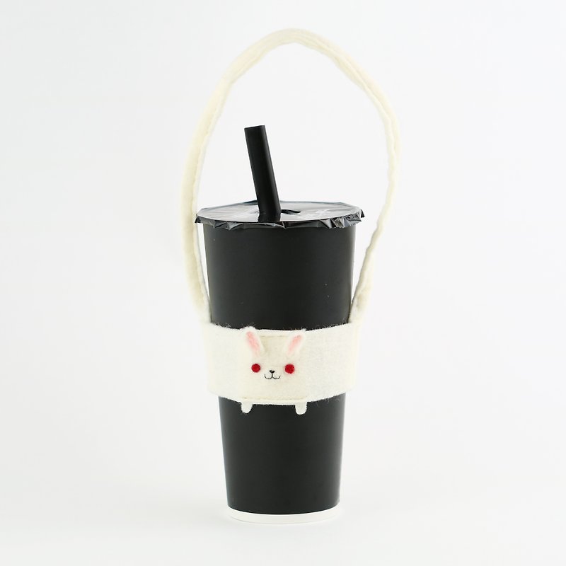 White rabbit drink/potted plant bag drink cup set - Beverage Holders & Bags - Wool 