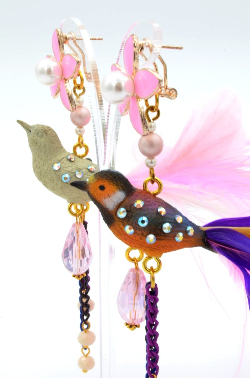 TIMBEE LO colorful long tail feather bird earrings limited edition items are only available in a pair of specialty stores - Earrings & Clip-ons - Plastic Multicolor