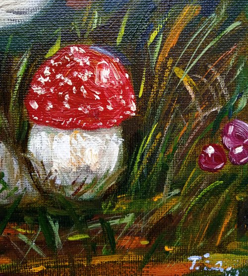 きのこアートきのこ風景ダイニングルームの装飾オリジナルの油絵