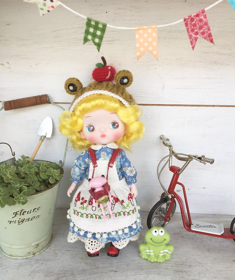 青蛙與一顆小蘋果造型羊毛編織娃帽適合妹頭MMC、Holala尺寸 - 帽子 - 羊毛 綠色
