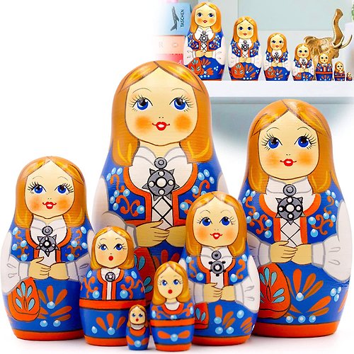 布列斯特纪念品厂 - 套娃 Russian Nesting Dolls Set of 7 pcs - Matryoshka Baboushka in Scandinavian Dress