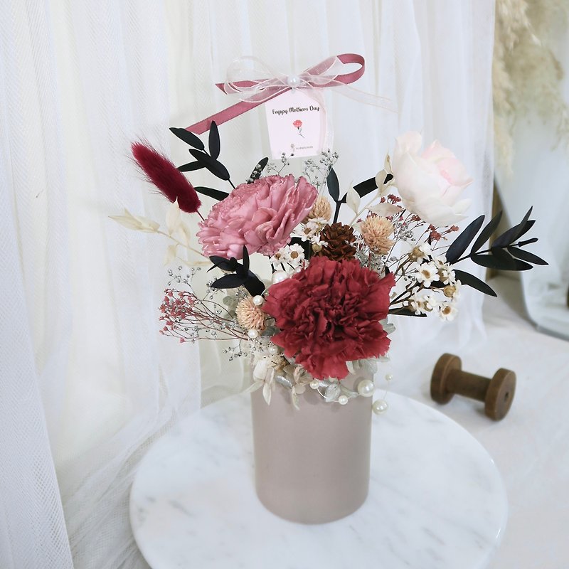 [24H Shipping] Mother's Day Table Flower - [Mist Red Carnation Pearl] Immortal Dry Table Flower - ช่อดอกไม้แห้ง - พืช/ดอกไม้ สีแดง