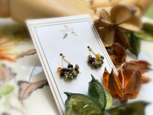 68 Jewellery｜純銀。天然石。輕珠寶 //秋色//大地色系碧璽耳環// 14KGF 天然石水晶手作 十月誕生石