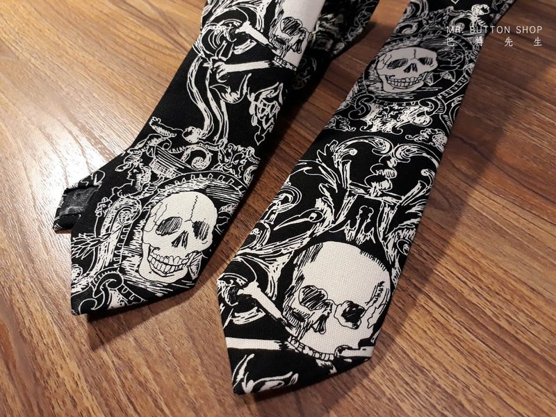 黑白骷顱 插畫家系列領帶 Neckties - 領帶/領帶夾 - 棉．麻 黑色