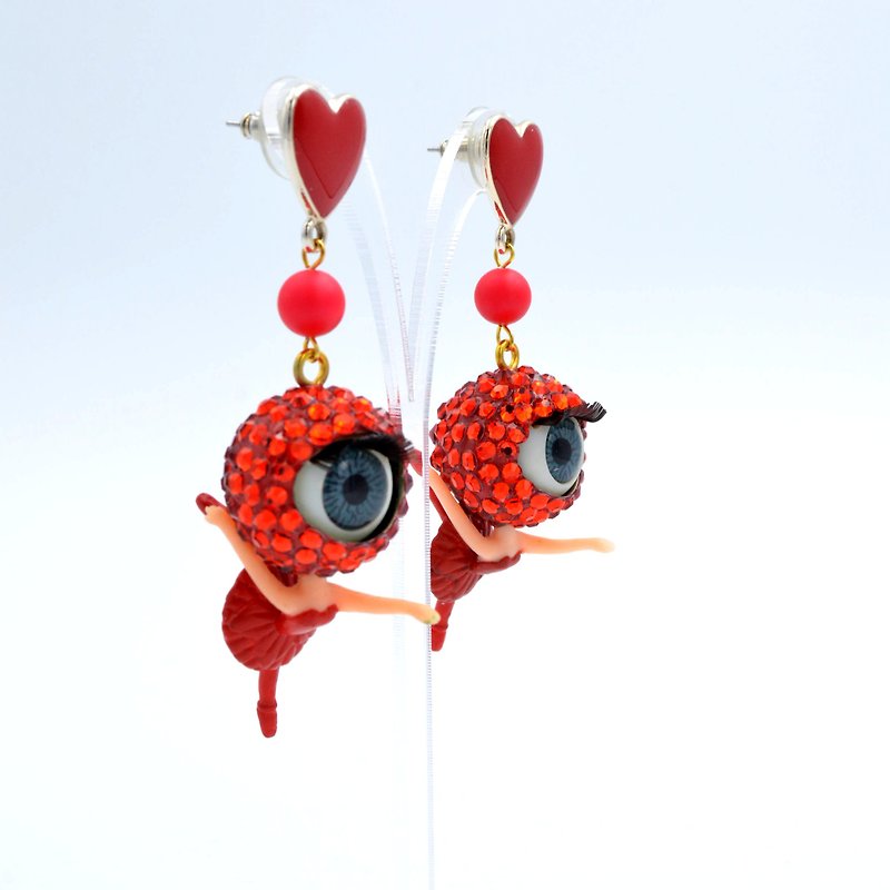 Fire red crystal beads girls earrings Heart Earrings swarovski crystal Swarovski stone - ต่างหู - พลาสติก สีแดง