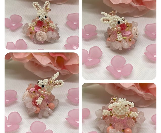 PINK rabbit 】ビーズ ハンドメイド うさぎ ピンク 桃 ショップ cabinet, blue 置物 Pinkoi