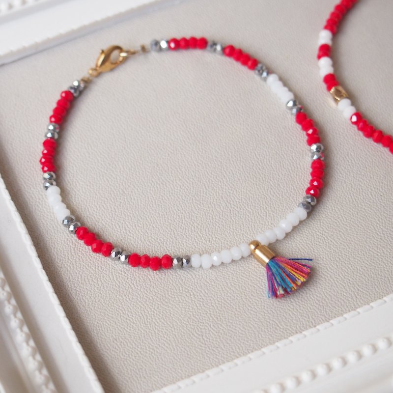 Joy, red faceted beads, small tassels, bracelet bracelets, small gifts - Bracelets - Other Metals Red