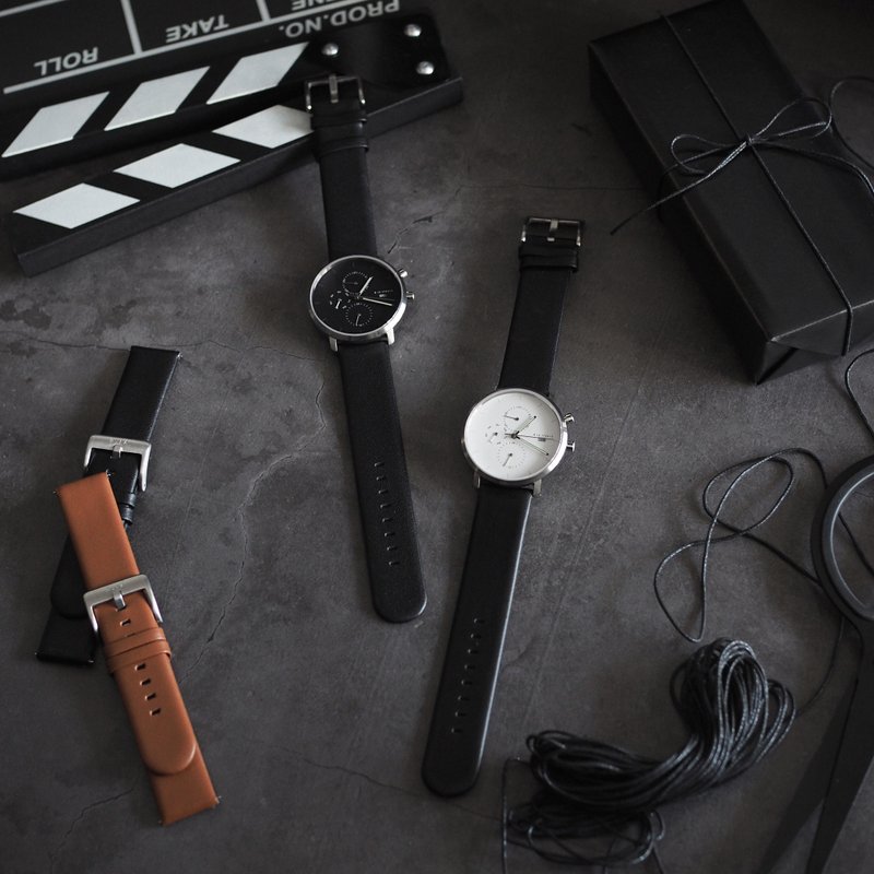 Monochrome Couple Watches / Get 2 Free Leather Straps !! - 對錶/情侶錶 - 真皮 黑色
