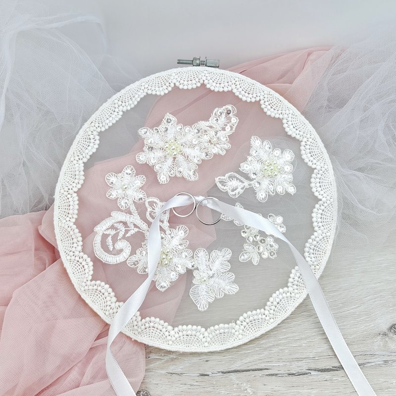 婚禮指環托 蕾絲戒子座 結婚掛飾 ring bearer RBR005 - 戒指 - 絲．絹 白色