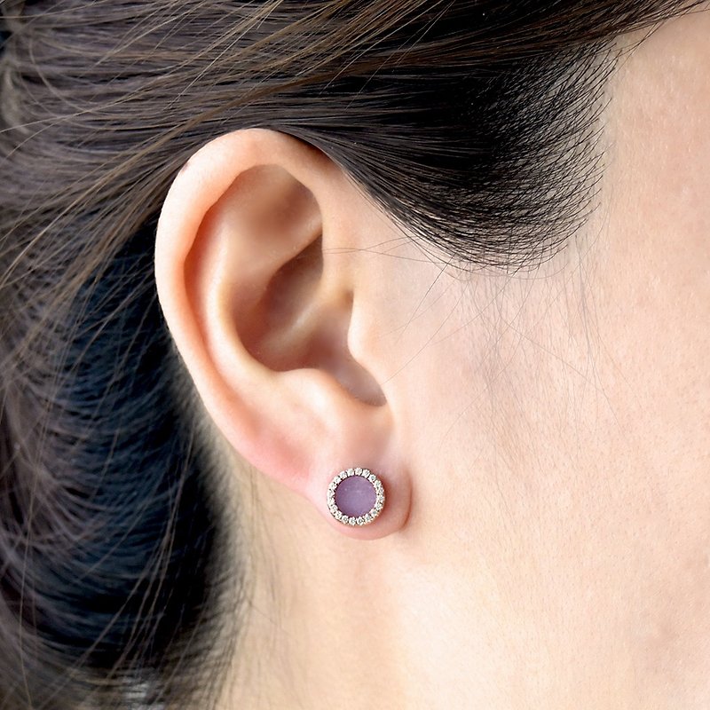 Natural Lavender Jade Earring Studs - ต่างหู - หยก สึชมพู