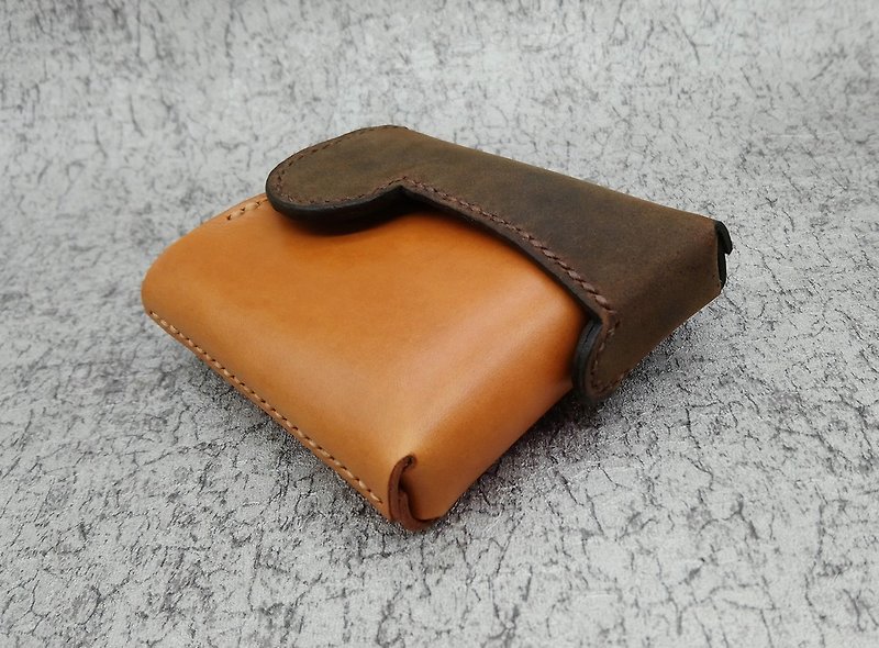 In the palm of your hand - burnt brown x maroon style screw-top wallet/short clip - กระเป๋าสตางค์ - หนังแท้ สีส้ม