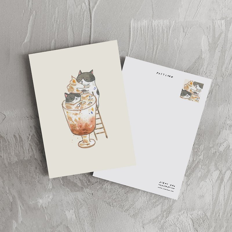 Cat drinking milk cover-postcard - การ์ด/โปสการ์ด - กระดาษ ขาว