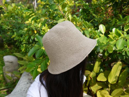 minibobi 阿母の手做帽-夏日棉繩帽-復古方形漁夫帽/卡其色/母親節/野餐/郊遊
