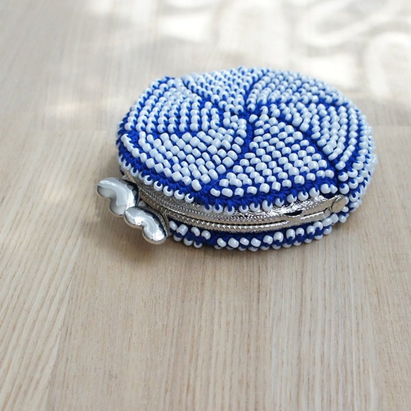 Ba-ba handmade Beads crochet coinpurse No.703 - 小銭入れ - その他の素材 ブルー
