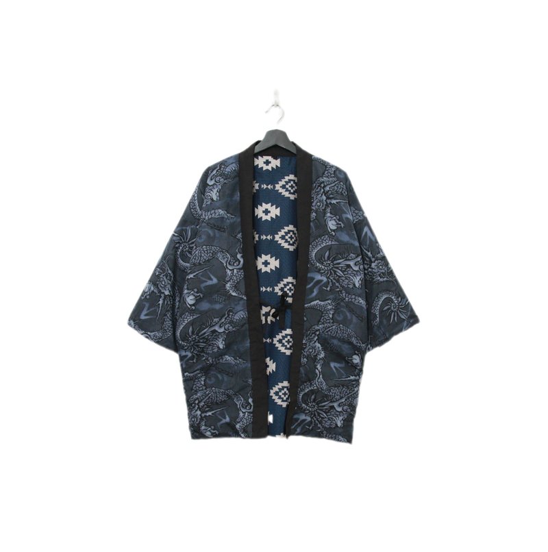 Back to Green - Reversible Haori Jacket pt-01, Dragon All-Over Print / Vintage, Imported from Japan - ชุดนอน/ชุดอยู่บ้าน - ผ้าฝ้าย/ผ้าลินิน 