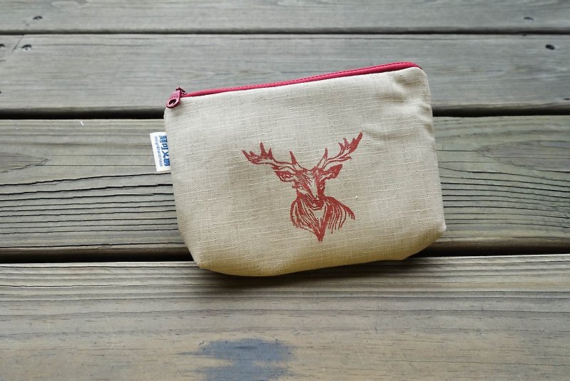 //What small square bag do you like to install/Animal Channel//The elk don’t get lost - กระเป๋าเครื่องสำอาง - ผ้าฝ้าย/ผ้าลินิน สีกากี