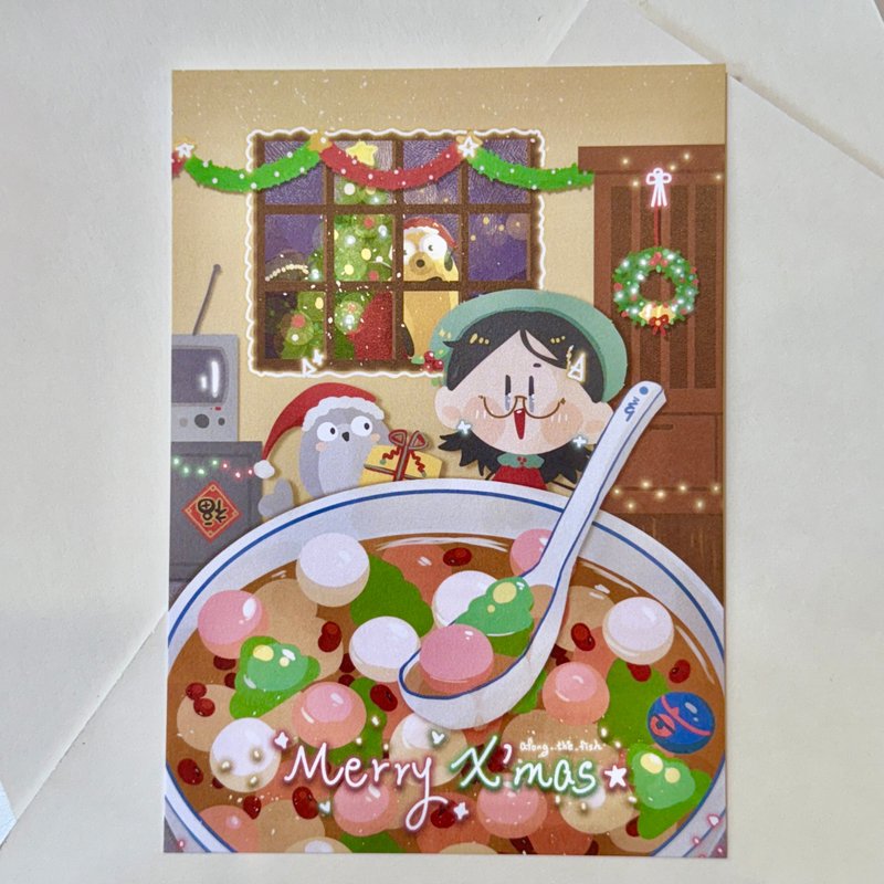 バスタブのクリスマス ポストカード クリスマス湯圓 - はがき・メッセージカード - 紙 イエロー