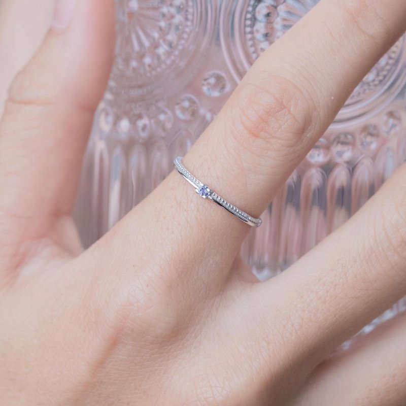丹泉石坦桑石925純銀簡約小寶石戒指 - 戒指 - 寶石 銀色