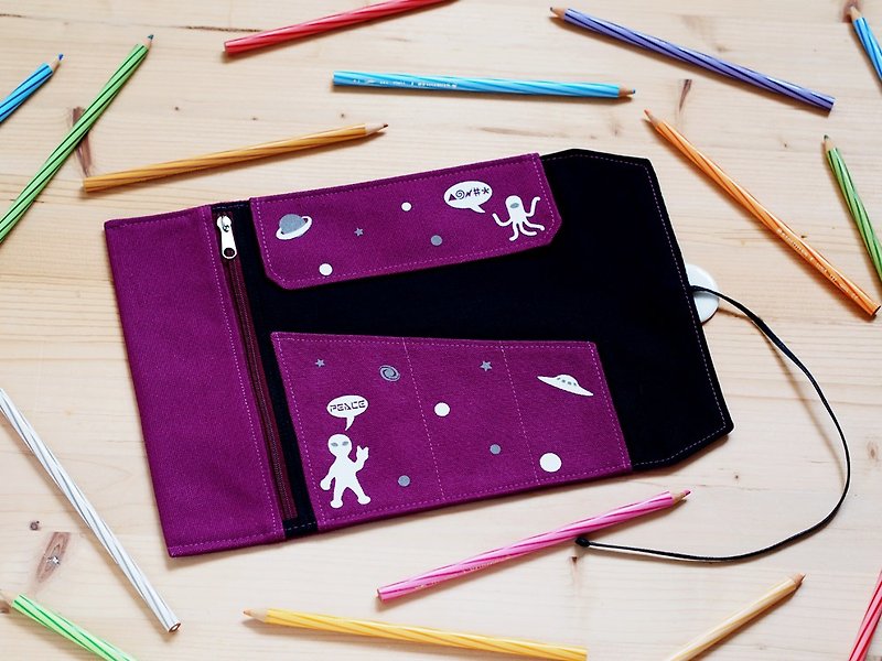 外太空捲筆袋 - 鉛筆盒/筆袋 - 棉．麻 紫色