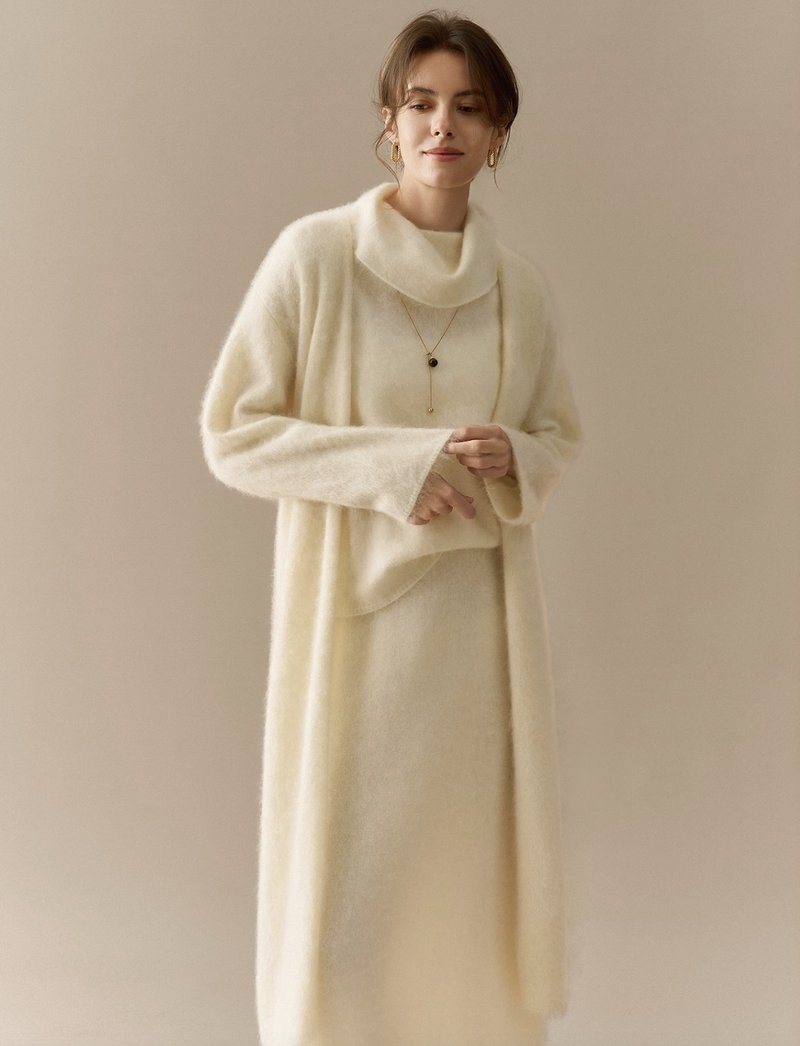 Elegance Series / Brushed High-Neck Vest, Cardigan, and Skirt Set / Pure Wool - สเวตเตอร์ผู้หญิง - วัสดุอื่นๆ หลากหลายสี