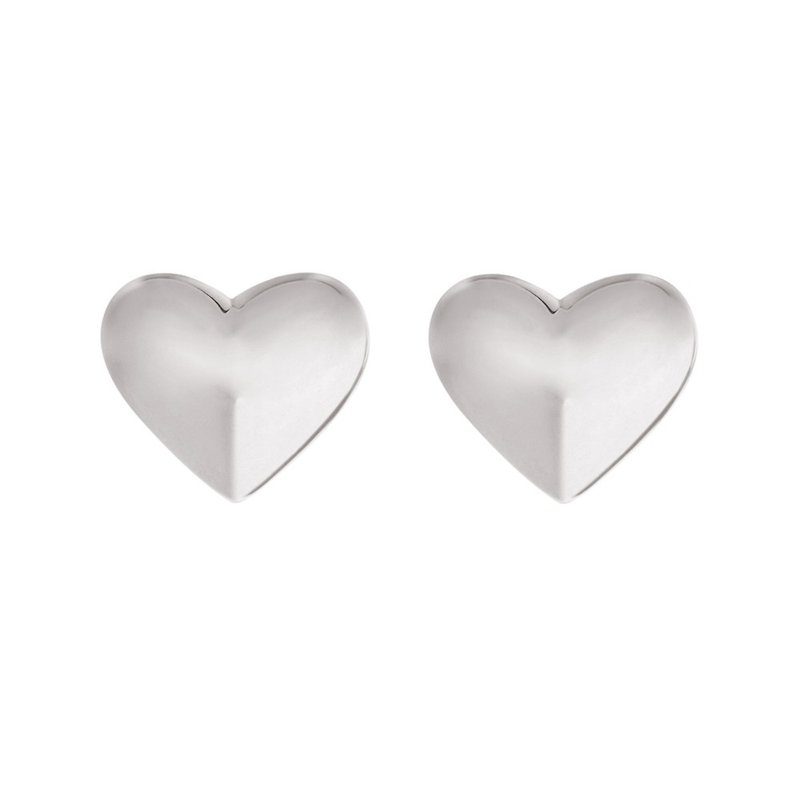 Metal Heart Earrings - ต่างหู - โลหะ สีเงิน