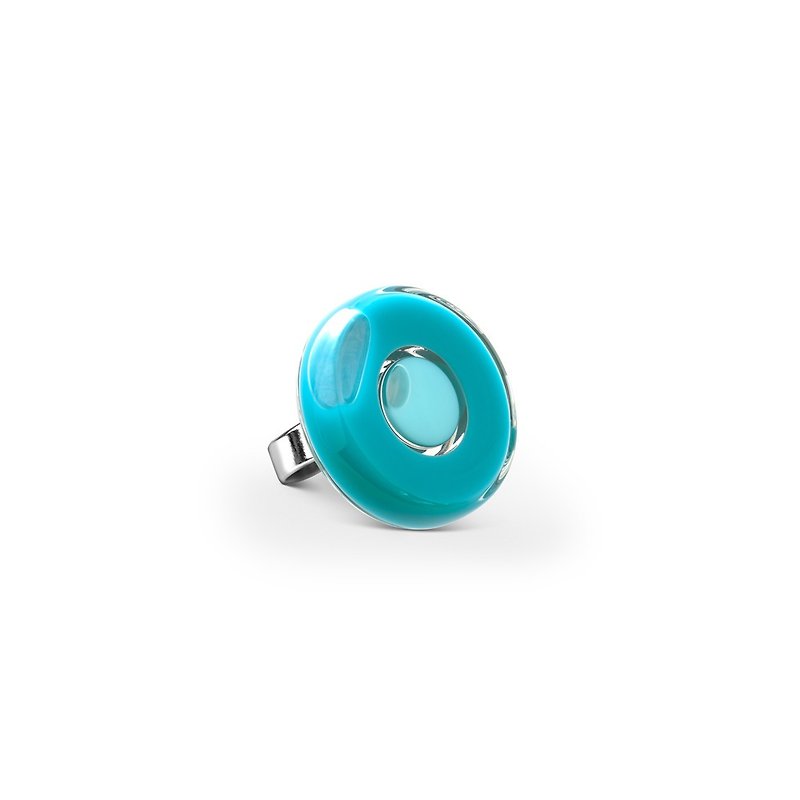 Glass Ring – Mini Duo Glass Ring (Turquoise) - แหวนทั่วไป - กระจกลาย สีน้ำเงิน
