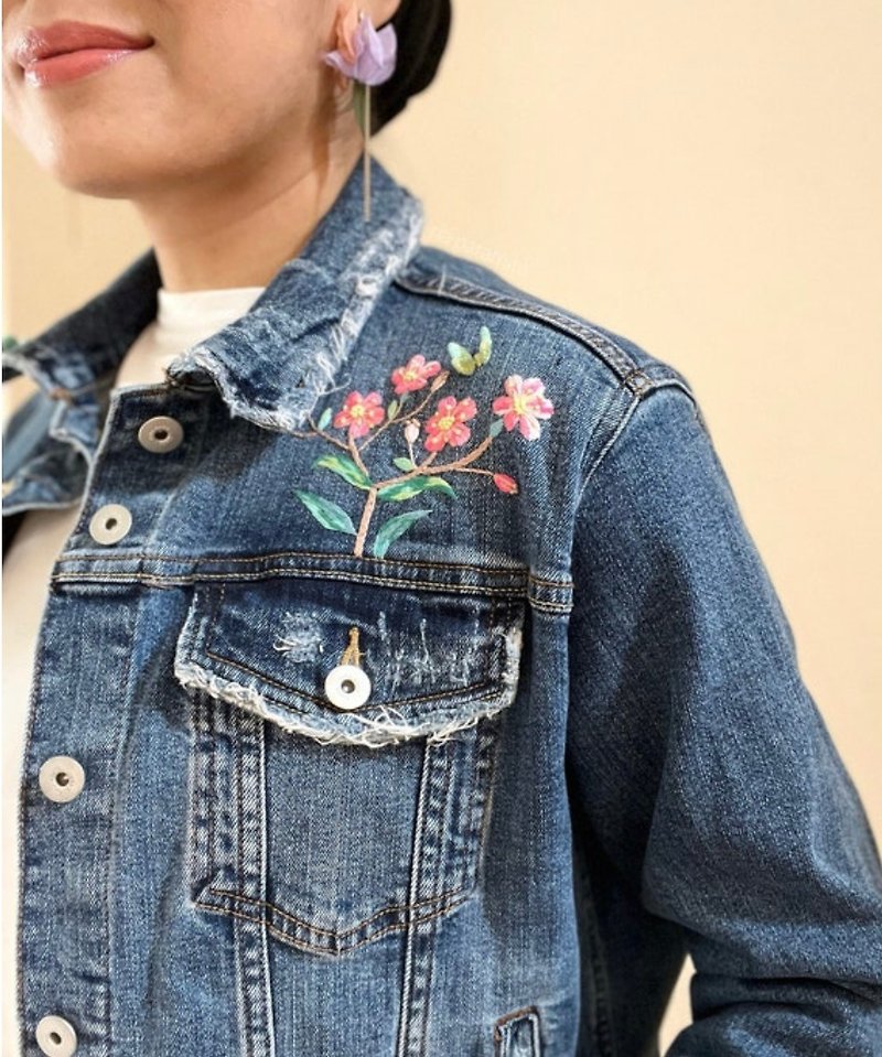 3D Hand Embroidered Denim Jacket - Women's Casual & Functional Jackets - Cotton & Hemp Blue