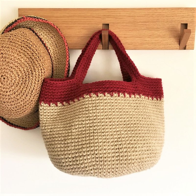 [Limited bag of Japanese wire material] Little red flowers on the beach (L) - Handbags & Totes - Cotton & Hemp Khaki