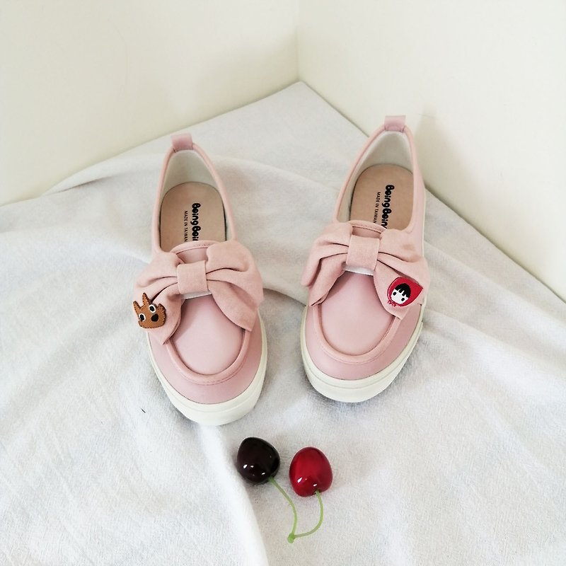 Sweet bowknot PINK casual shoes ( child ) - Little Red Riding Hood and Big Wolf - รองเท้าเด็ก - หนังเทียม สึชมพู
