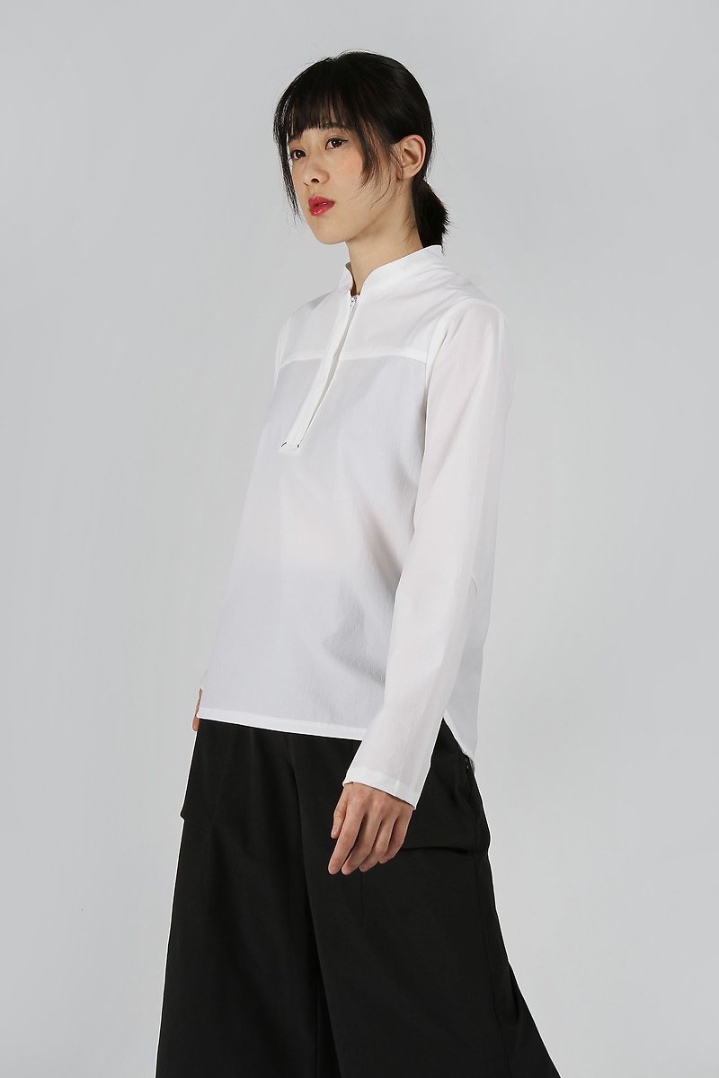Waterproof zipper open pocket top - Women's Shirts - Polyester White