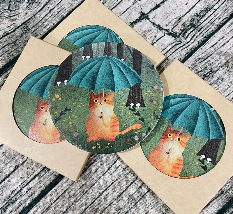 Rain you meet l round l cat absorbent coaster - Coasters - Pottery 