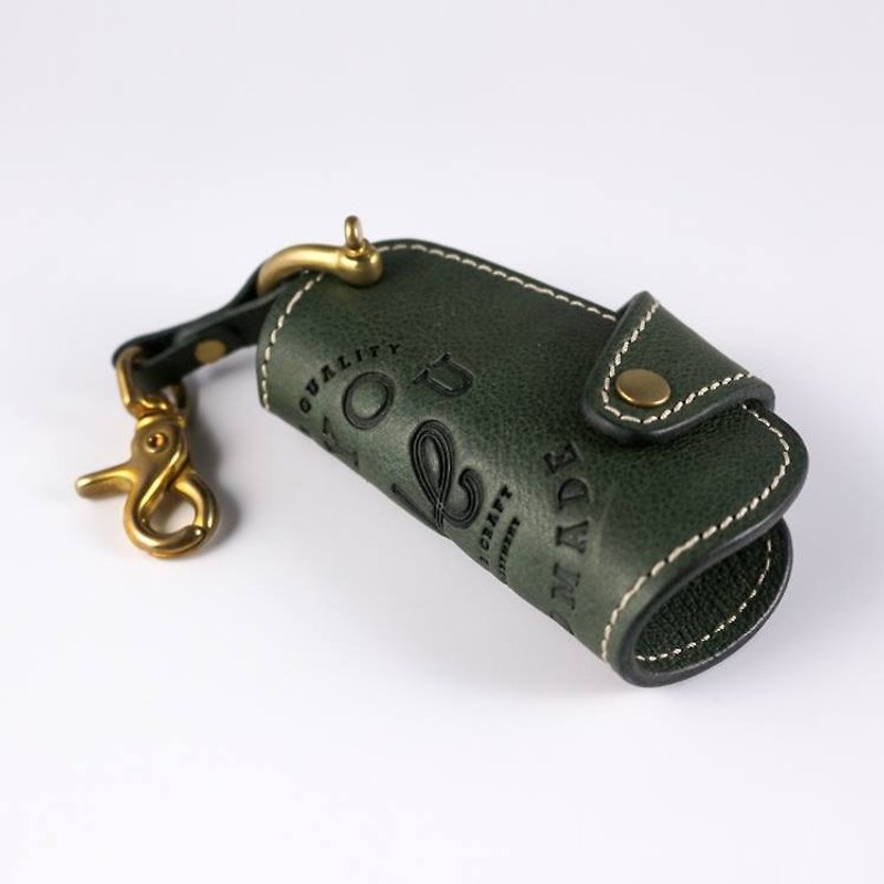 Leather Key Holder 皮革鑰匙套-綠 - 鑰匙圈/鎖匙扣 - 真皮 綠色