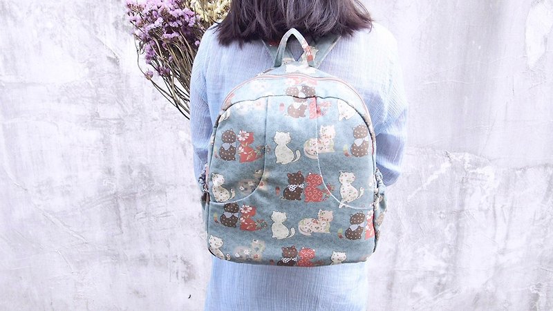 After the cloth cute cat elegant and practical backpack - กระเป๋าเป้สะพายหลัง - กระดาษ สีน้ำเงิน
